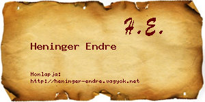 Heninger Endre névjegykártya